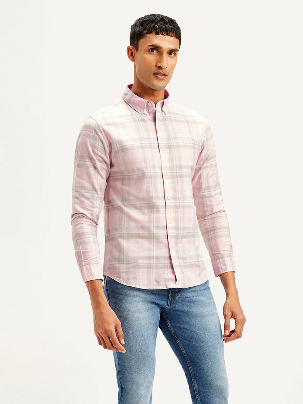 Men's Checkered Slim Fit Oxford Shirt