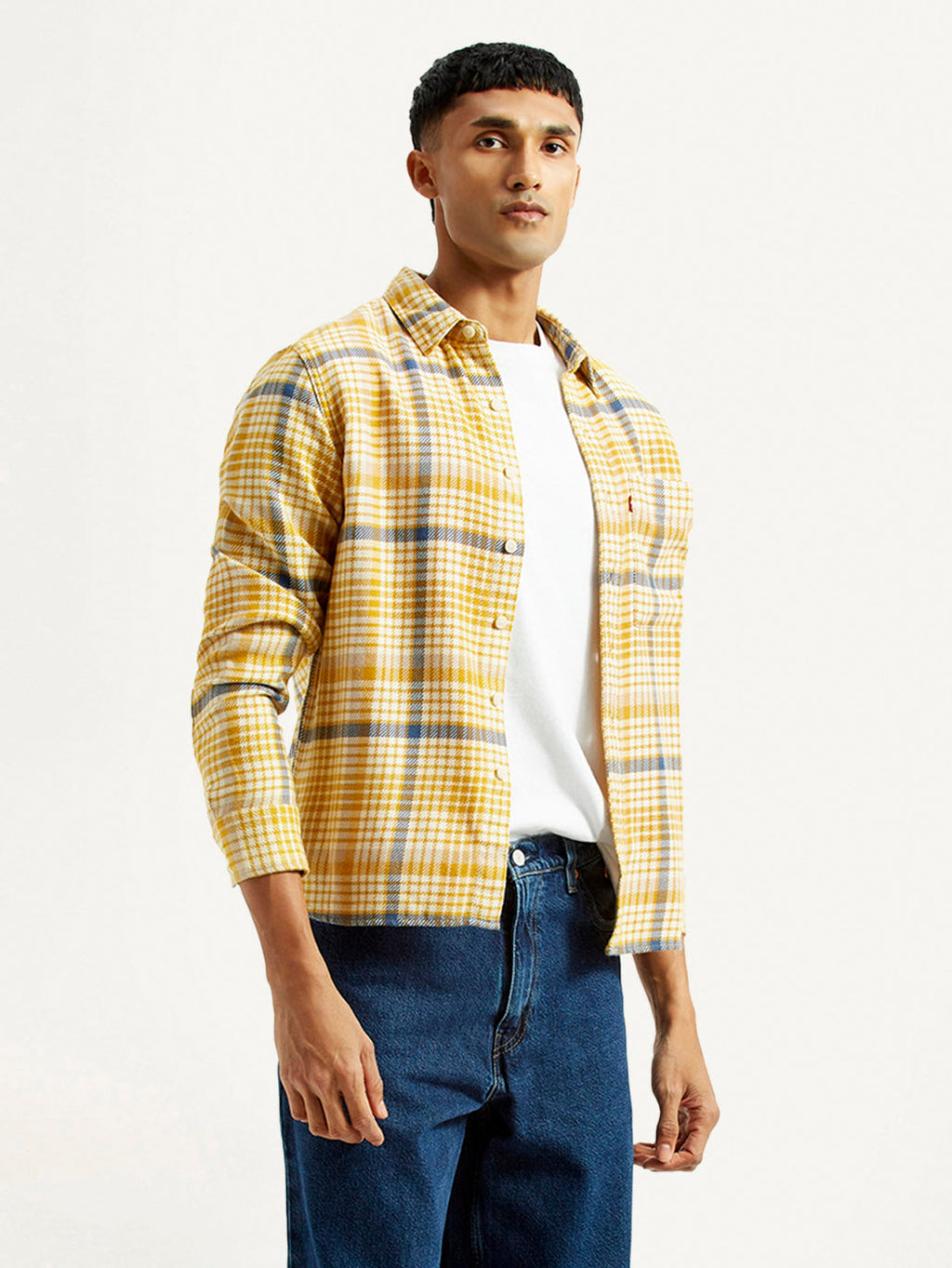 Men's Checkered Yellow Relaxed Fit Shirt
