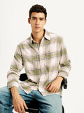 Men's Plaid Khaki Spread Collar Flannel Shirt