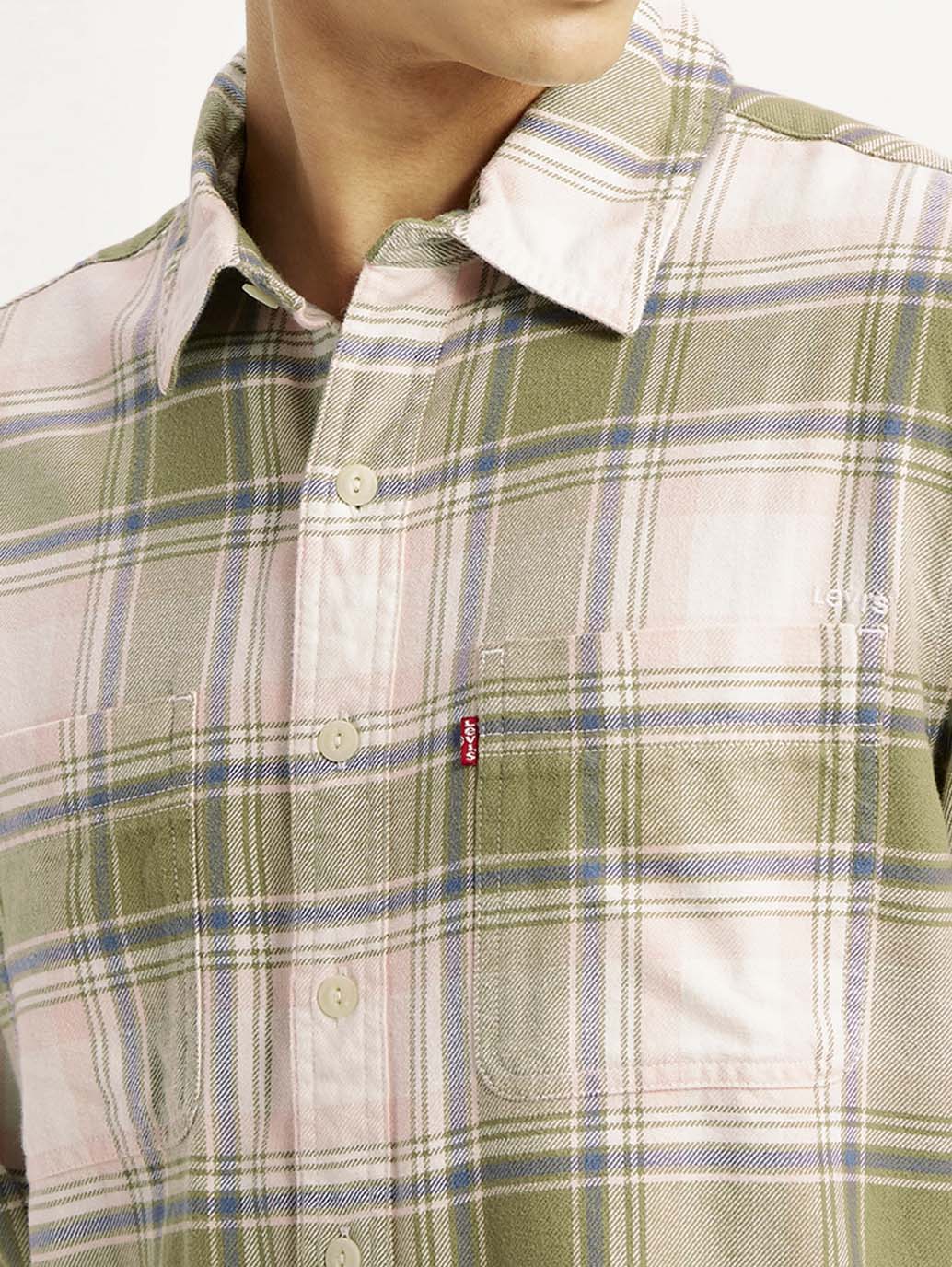 Men's Plaid Khaki Spread Collar Flannel Shirt