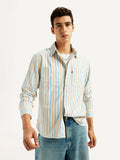 Men's Striped Multi Color Spread Collar Flannel Shirt