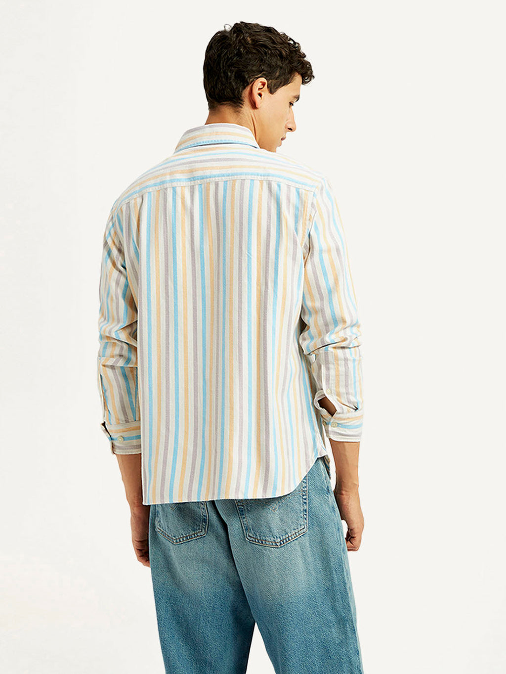 Men's Striped Multi Color Spread Collar Flannel Shirt