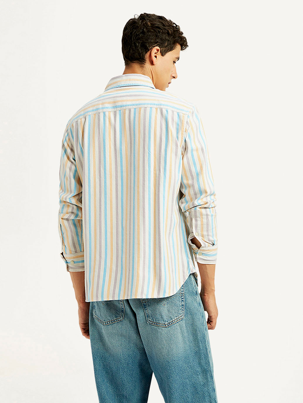Men's Striped Multi Color Spread Collar Flannel Shirt