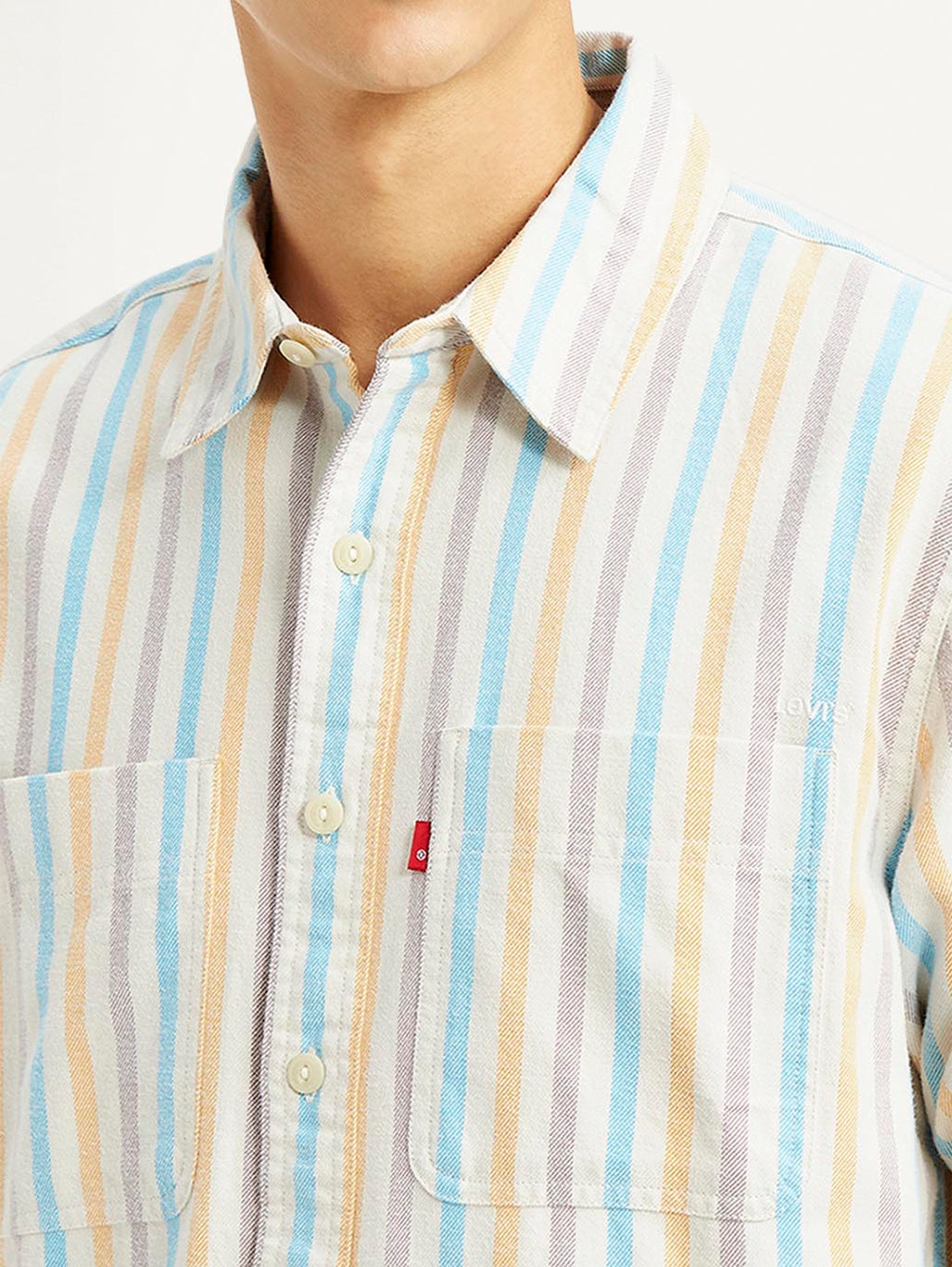 Men's Striped Multi Color Spread Collar Flannel Shirt