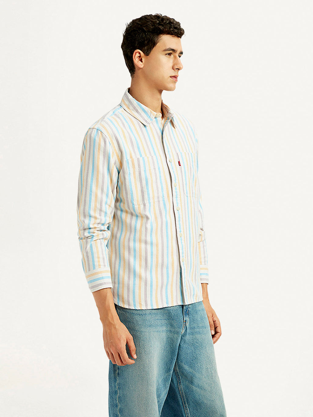Men's Striped Multi Color Spread Collar Flannel Shirt