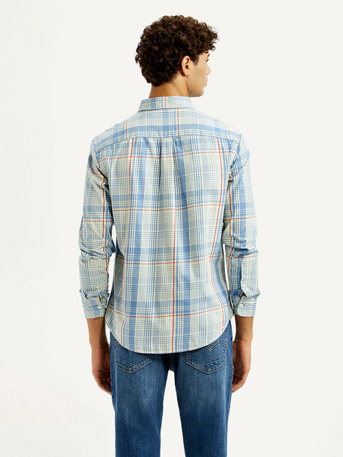 Men's Checkered Light Blue Slim Fit Shirt
