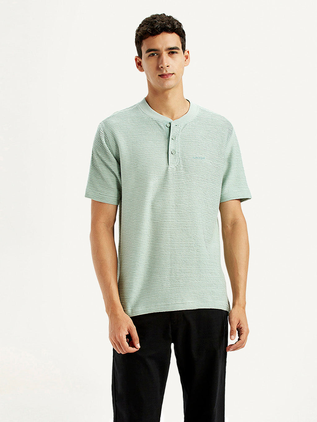 Men's Self Design Green Slim Fit T-Shirt