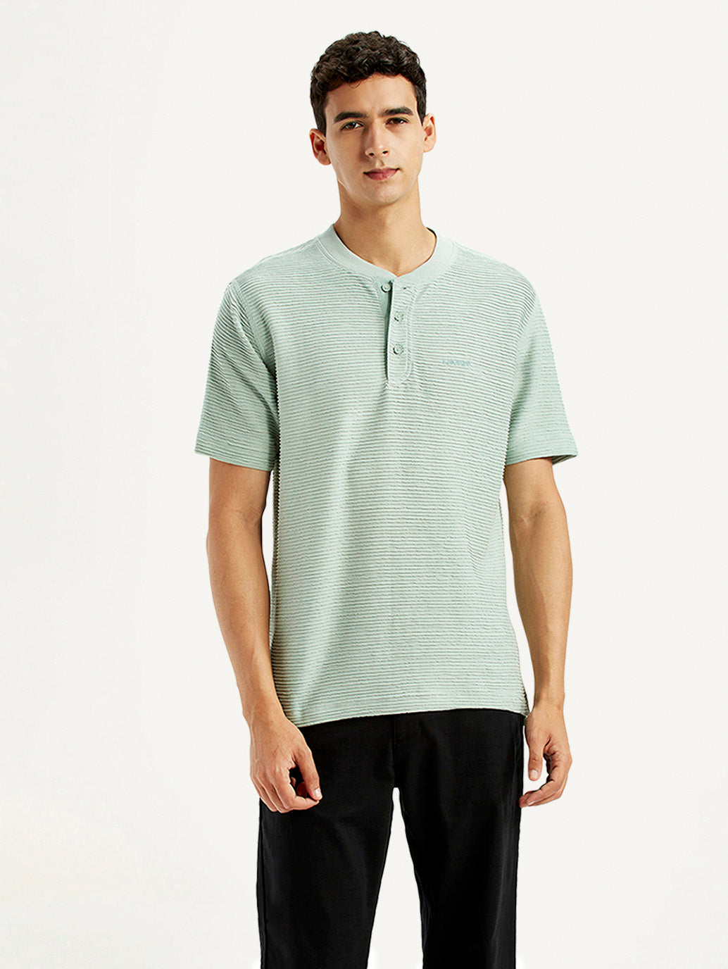 Men's Self Design Green Slim Fit T-Shirt