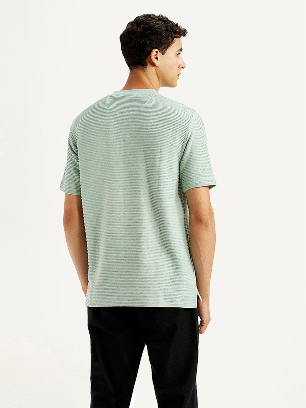 Men's Self Design Green Slim Fit T-Shirt