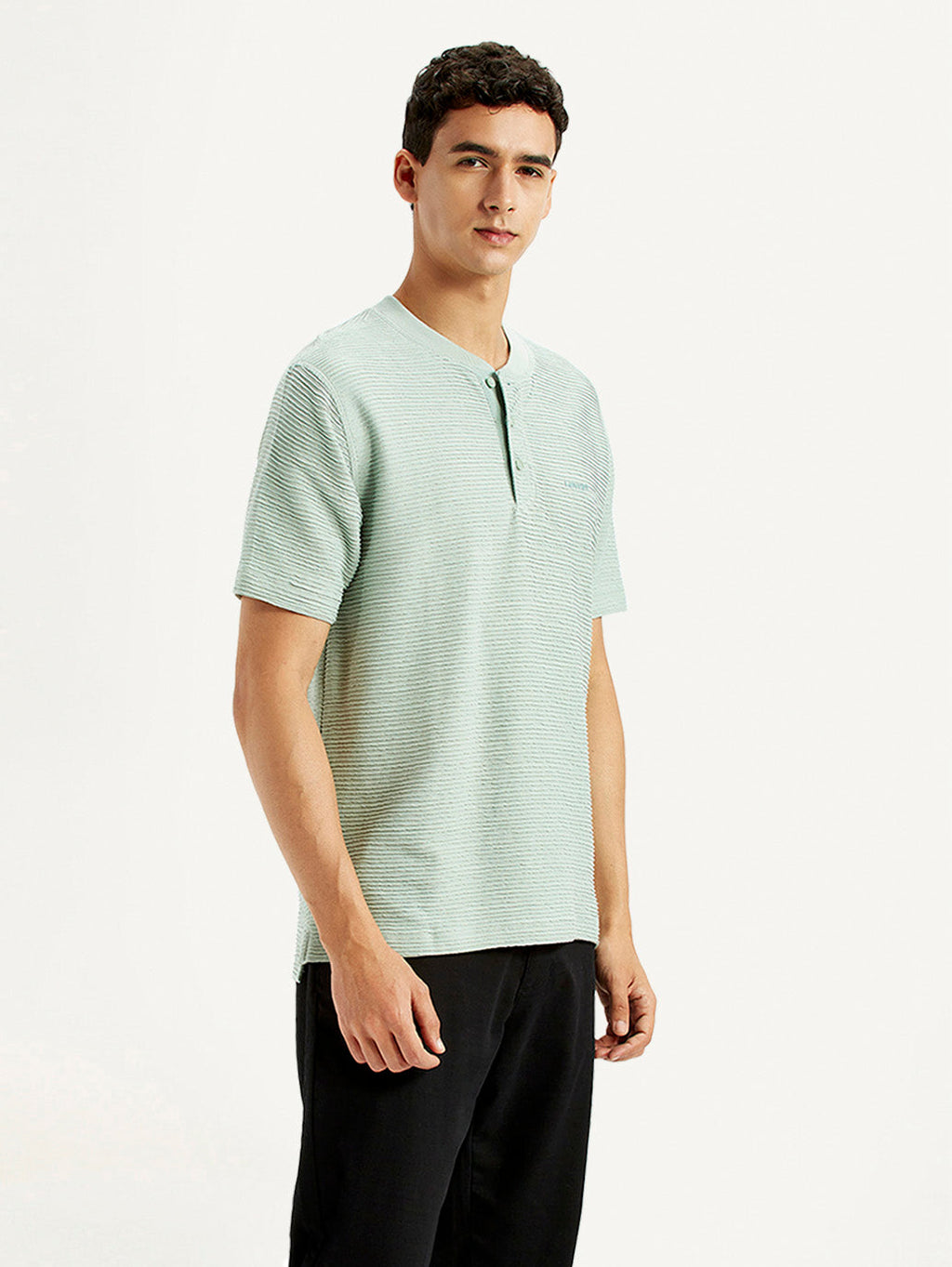 Men's Self Design Green Slim Fit T-Shirt