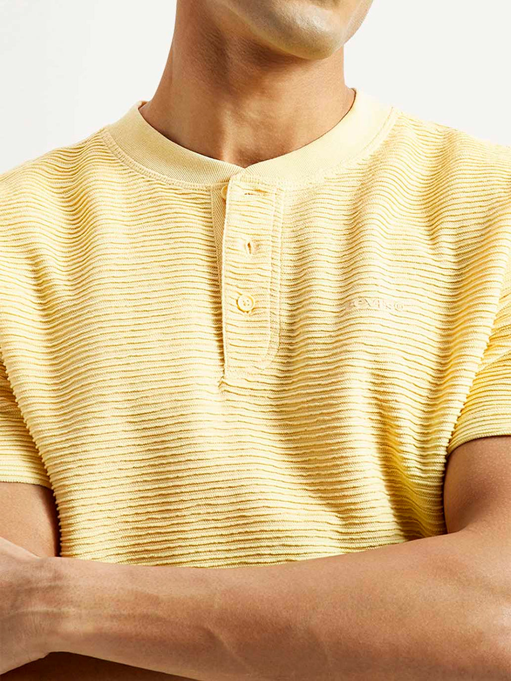 Men's Self Design Yellow Slim Fit T-shirt