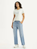 Women's Light Blue Baggy Loose Fit Carpenter Mid Rise Jeans
