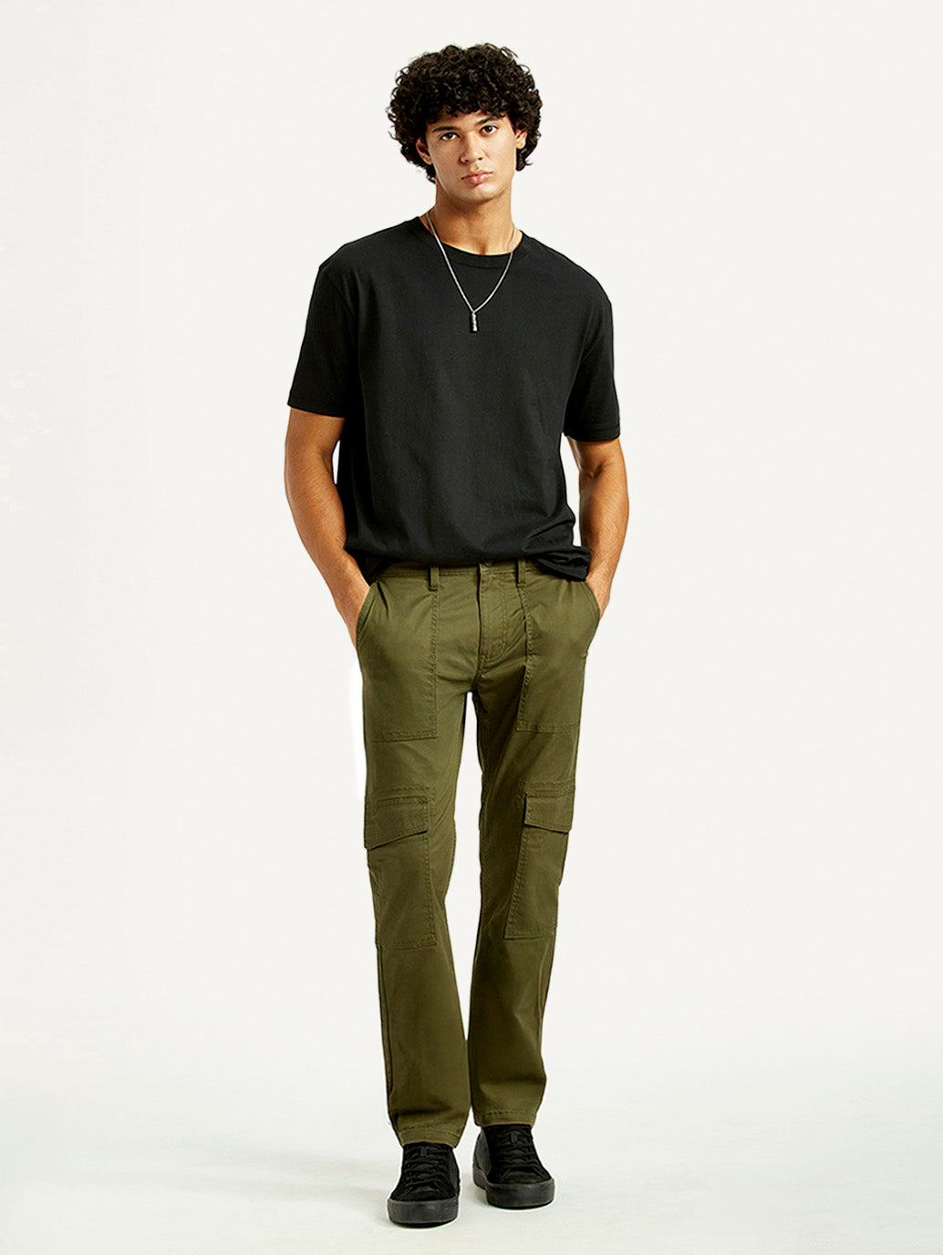 Men's Olive Green Slim Fit Cargo Trousers