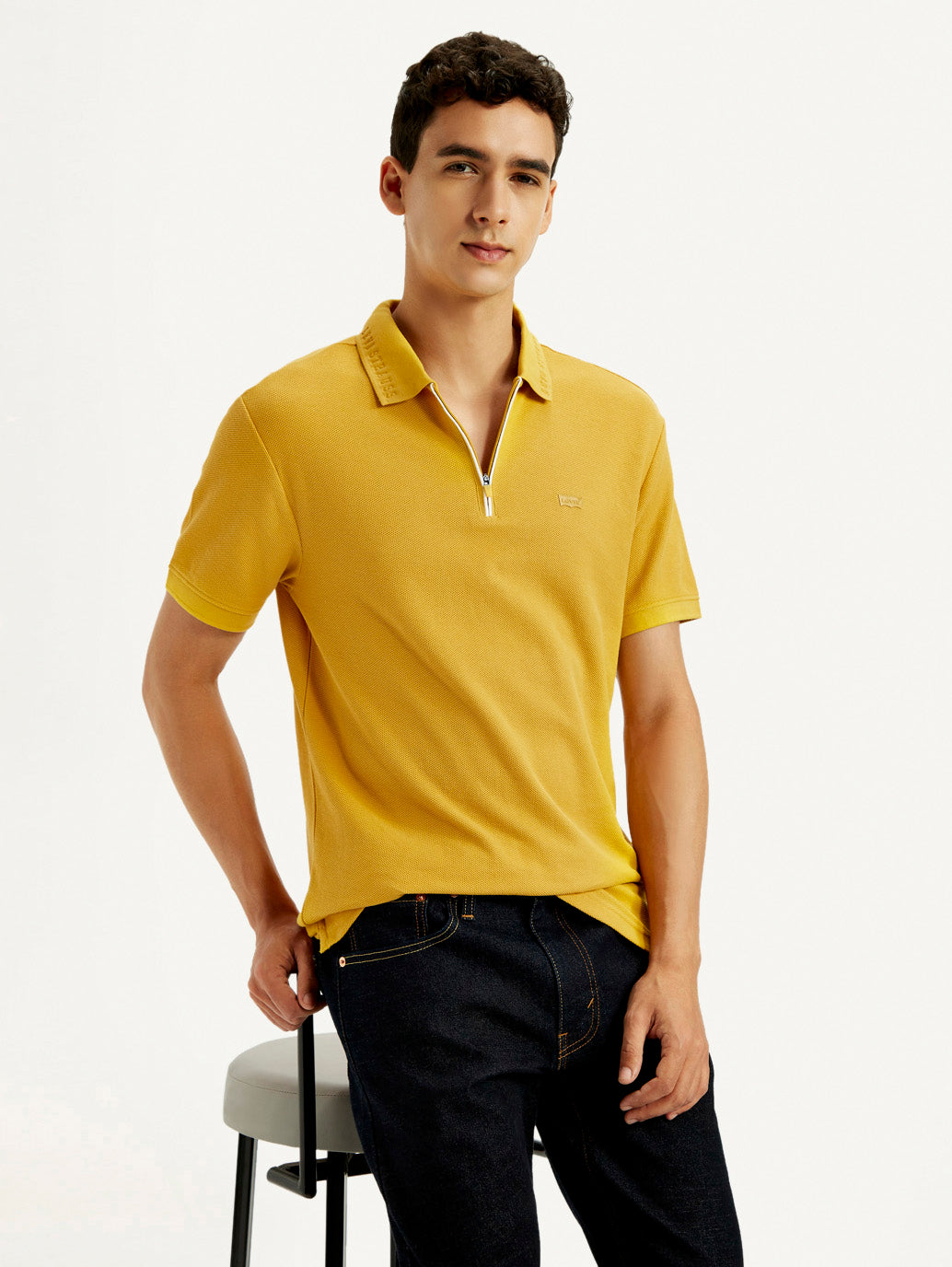 Men's Solid Yellow Slim Fit Polo T-shirt