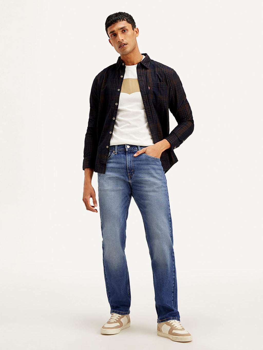 Men's 505 Blue Straight Fit Mid Rise Jeans
