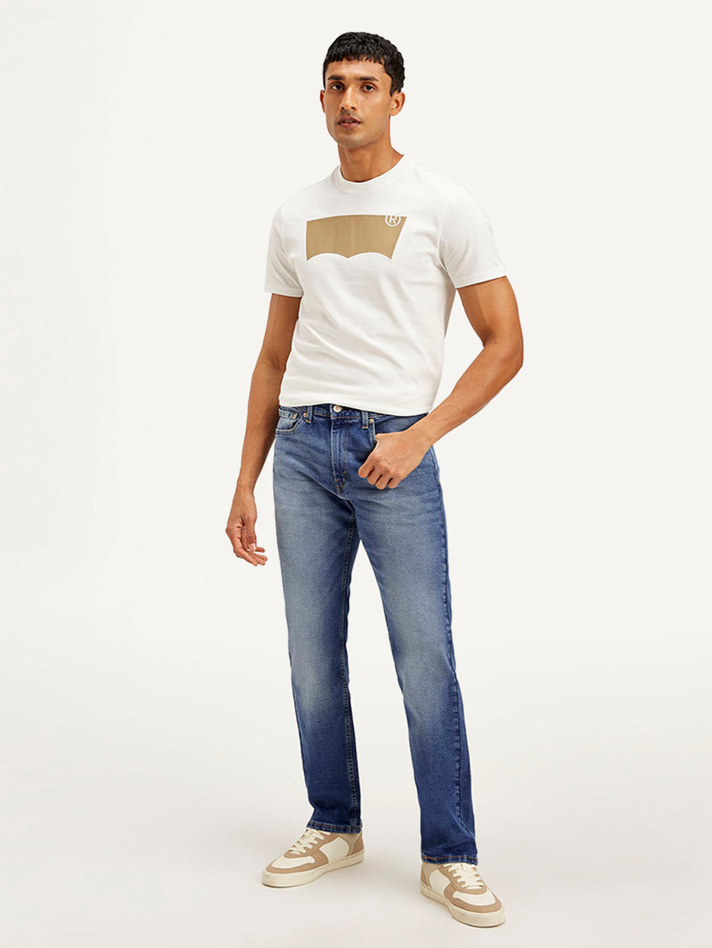 Men's 505 Blue Straight Fit Mid Rise Jeans