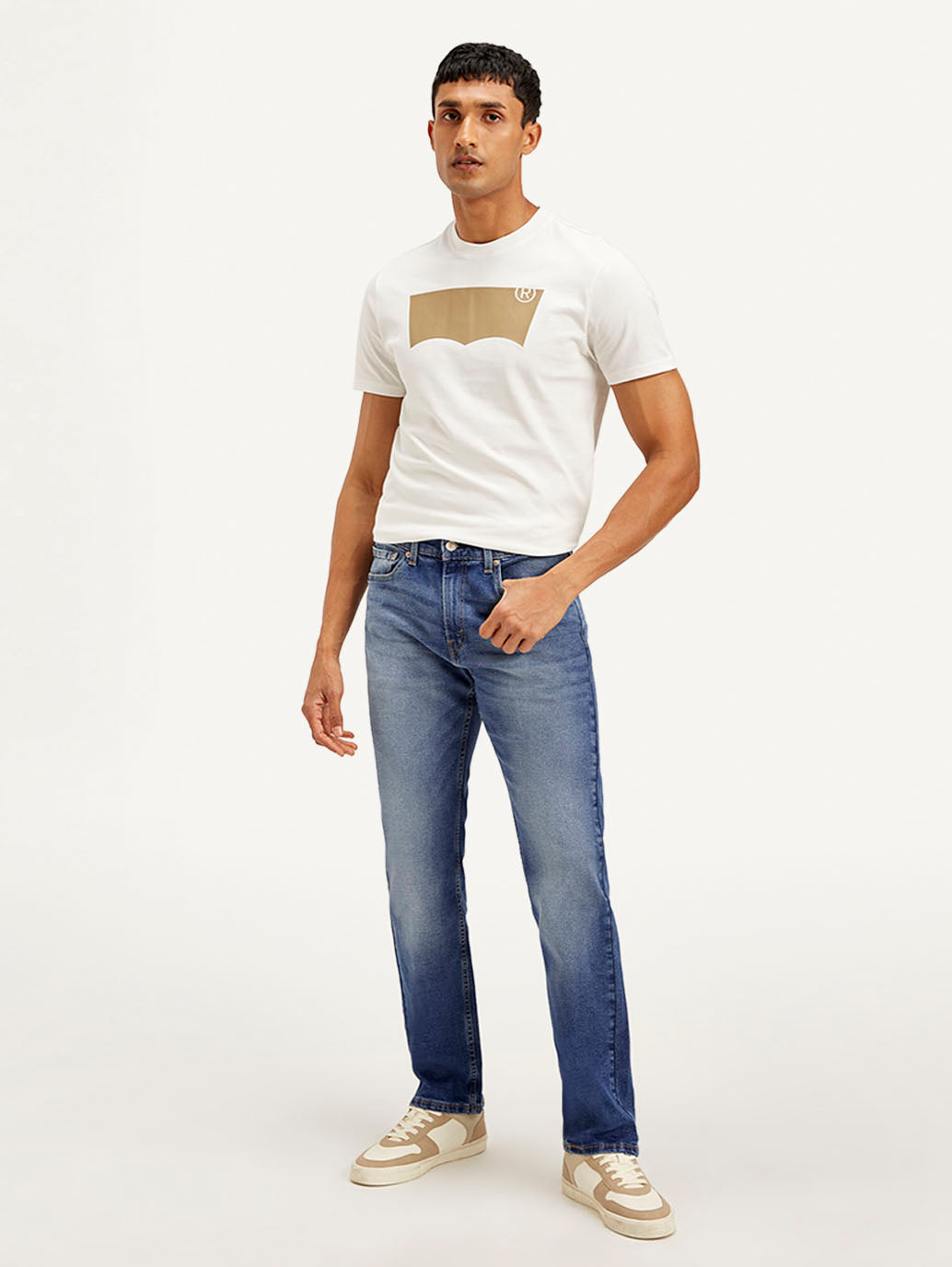 Men's 505 Blue Straight Fit Mid Rise Jeans