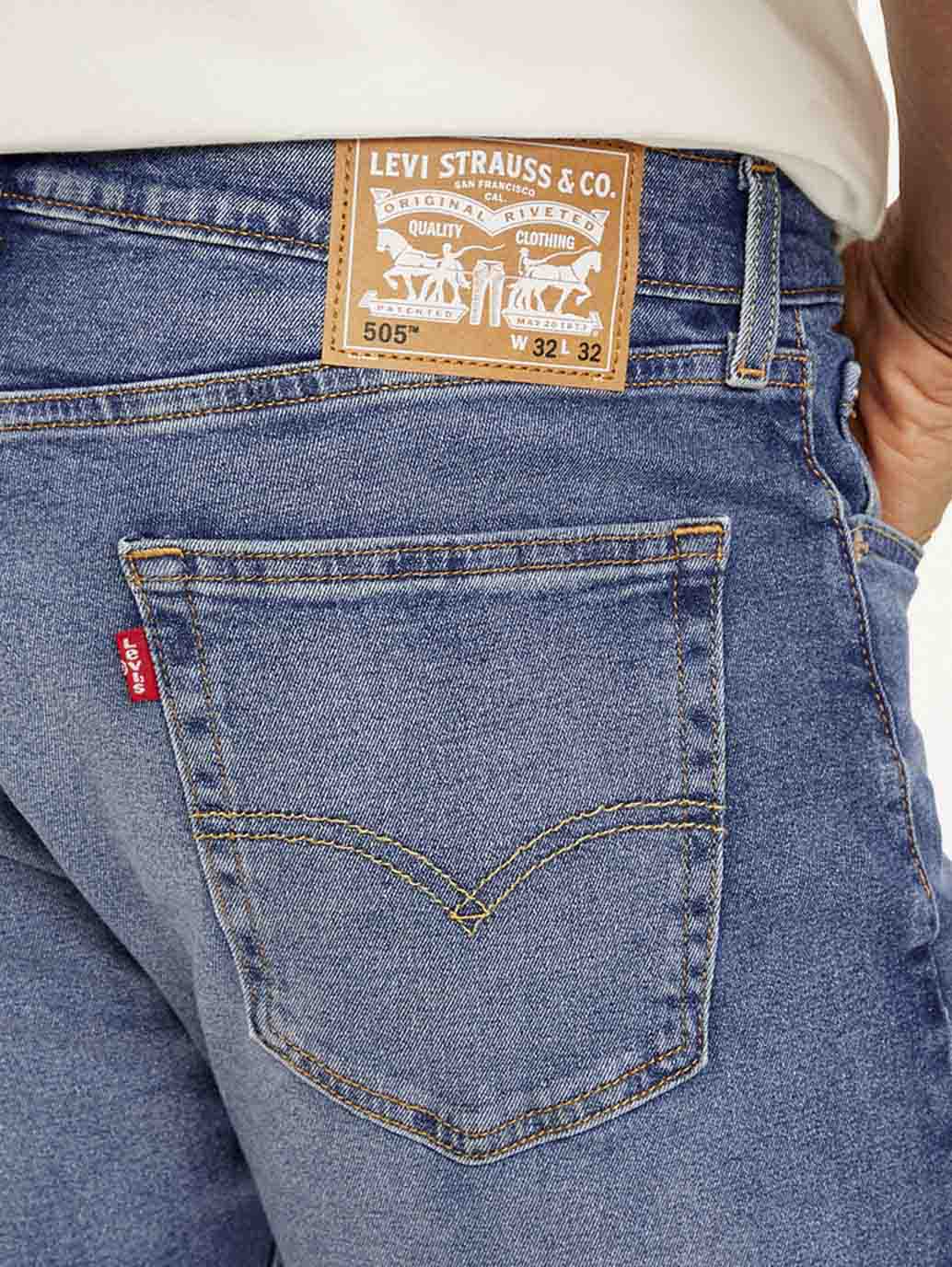 Men's 505 Blue Straight Fit Mid Rise Jeans