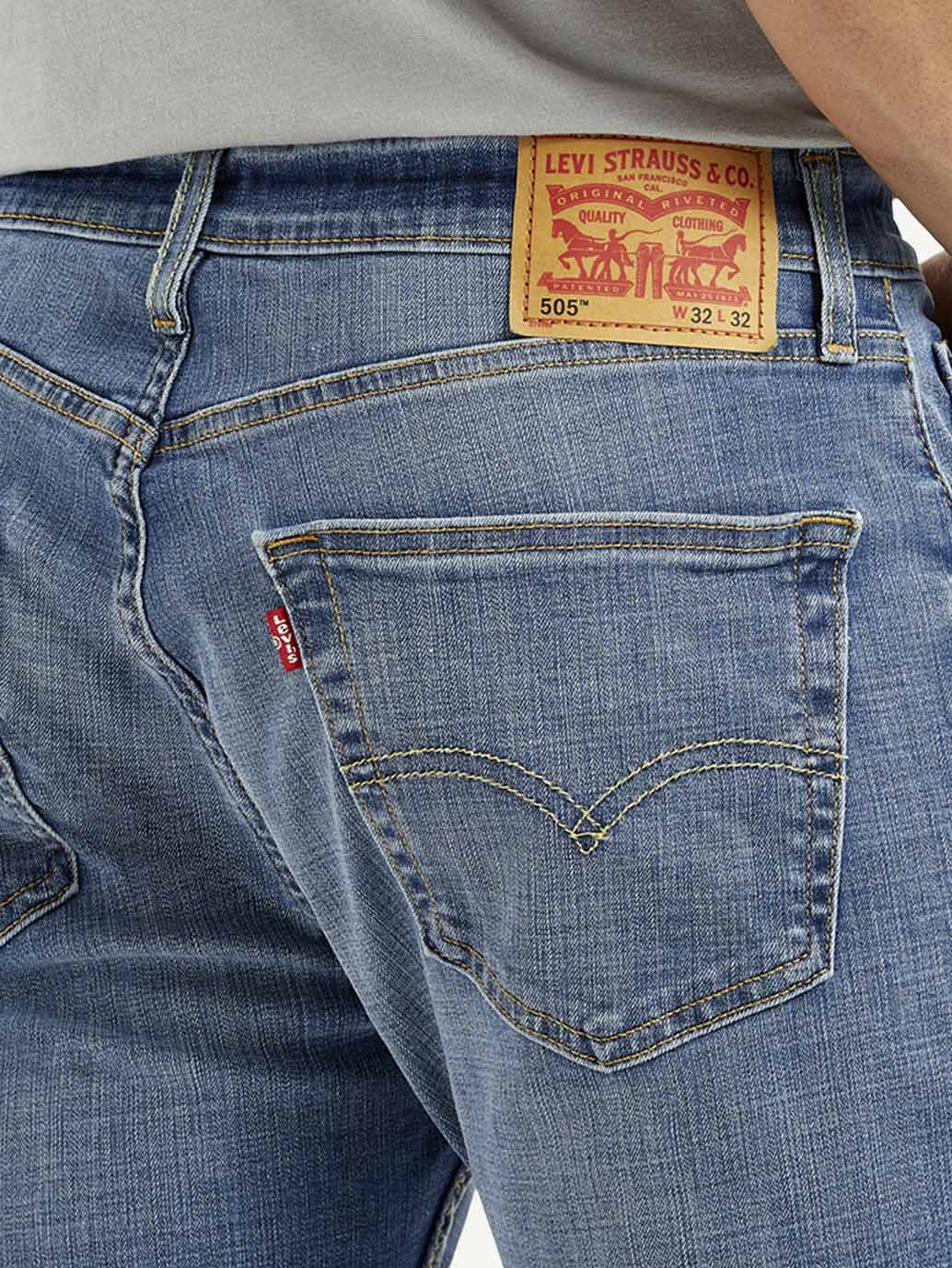Men's 505 Blue Straight Fit Mid Rise Jeans