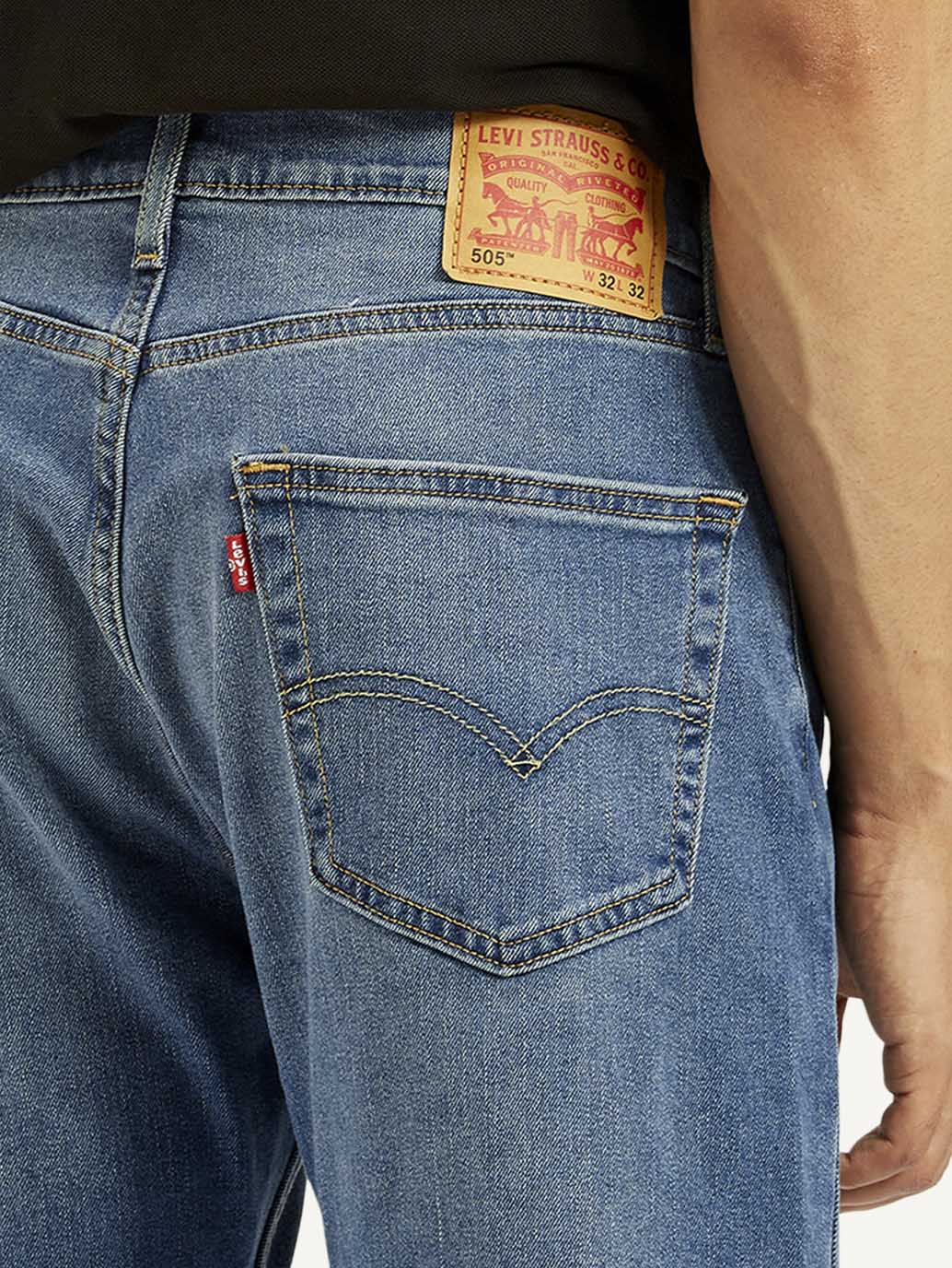 Men's 505 Blue Straight Fit Mid Rise Jeans