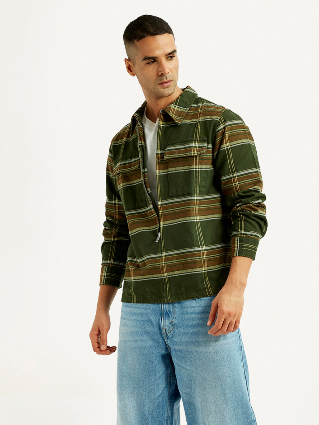 Men's Flannel Checkered Olive Relaxed Fit Shirt