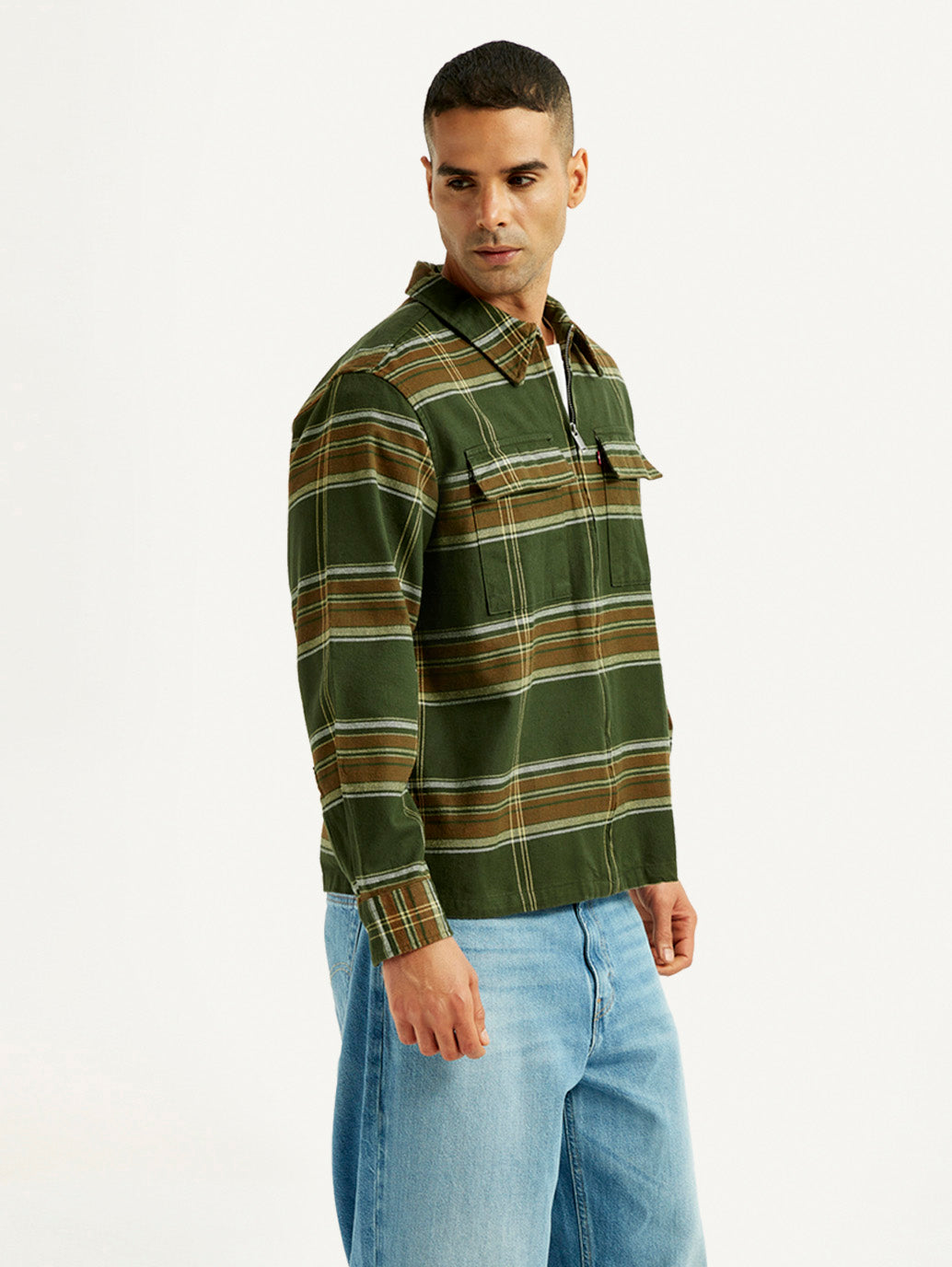 Men's Flannel Checkered Olive Relaxed Fit Shirt