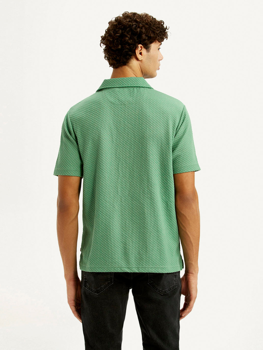 Men's Textured Green Slim Fit Polo T-shirt
