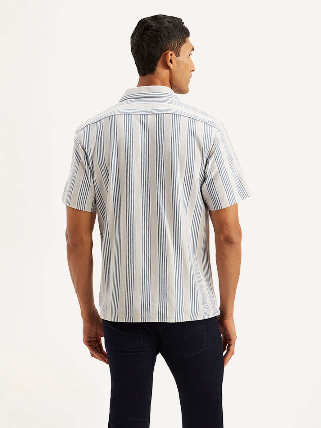 Men's Resort Collar Striped Relaxed Fit Camp Shirt