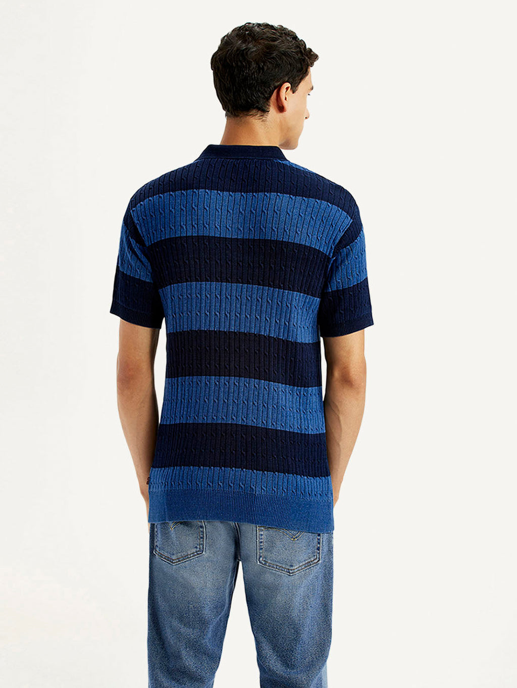 Men's Striped Blue Slim Fit Polo T-shirt