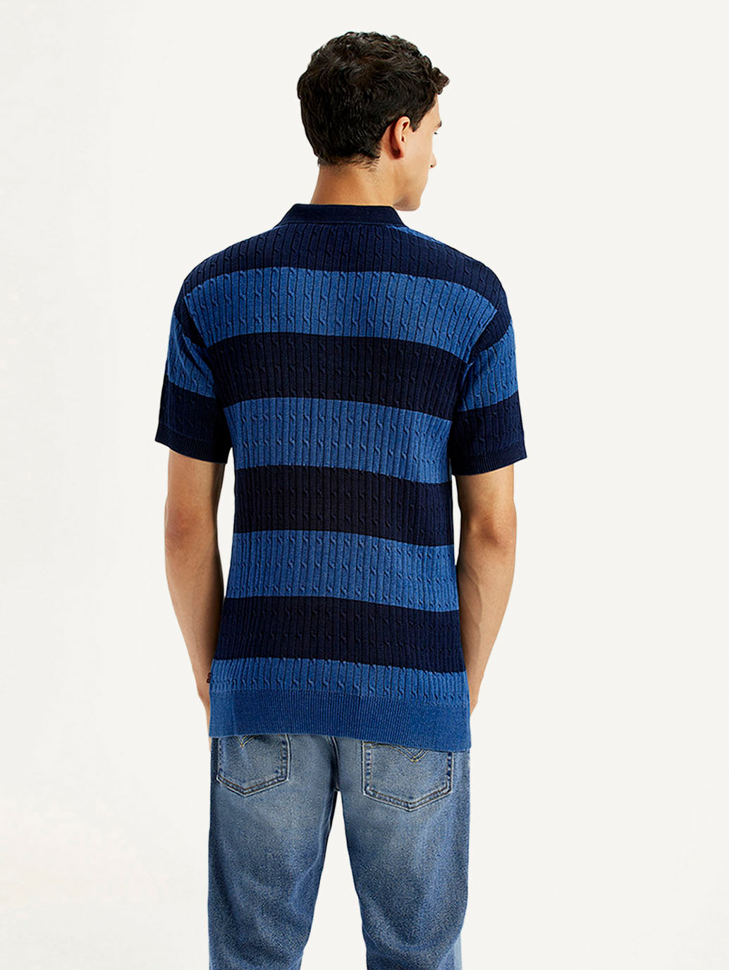 Men's Striped Blue Slim Fit Polo T-shirt