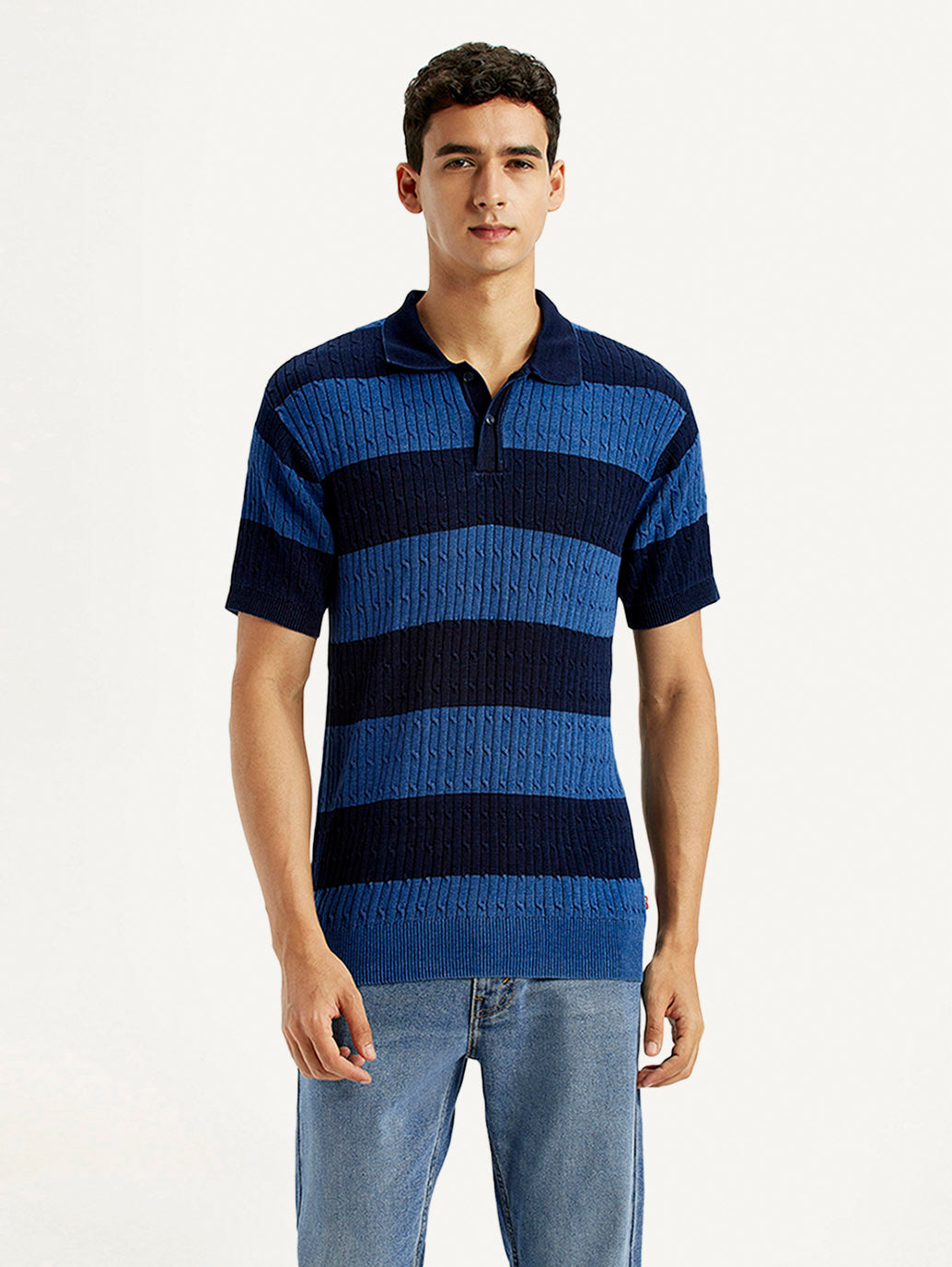Men's Striped Blue Slim Fit Polo T-shirt