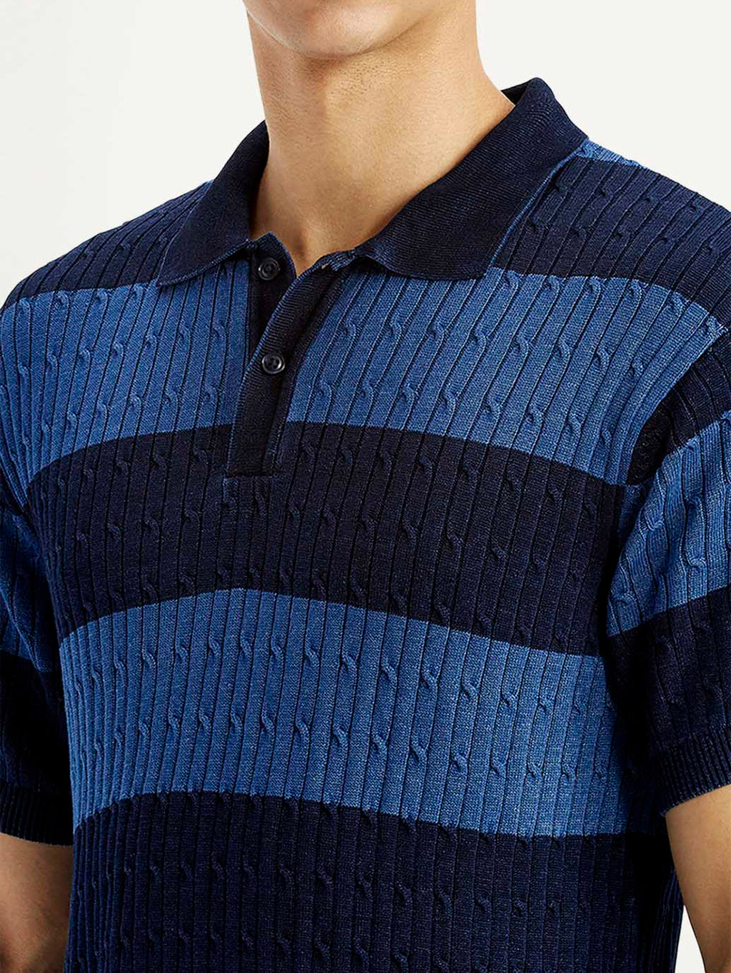 Men's Striped Blue Slim Fit Polo T-shirt