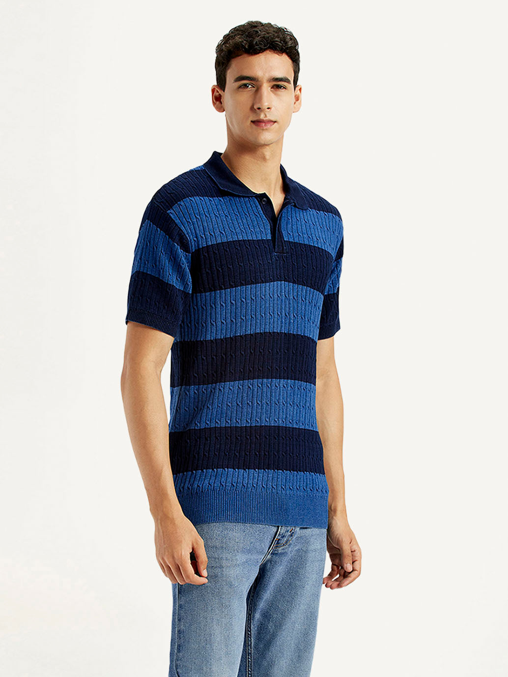 Men's Striped Blue Slim Fit Polo T-shirt