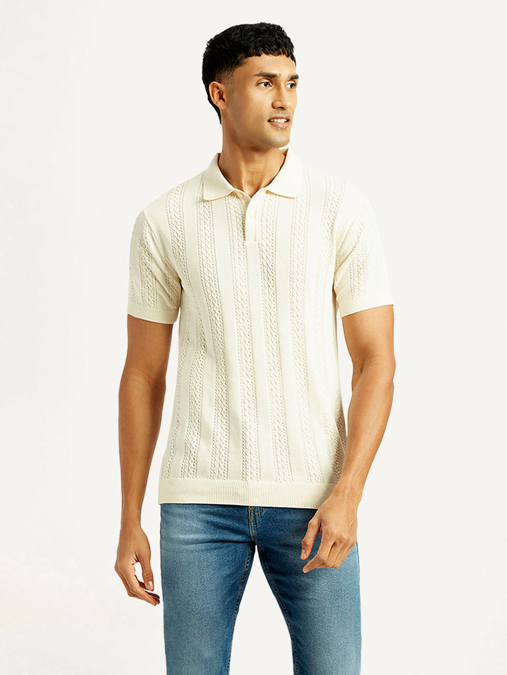 Men's Self Design Slim Fit Polo T-shirt