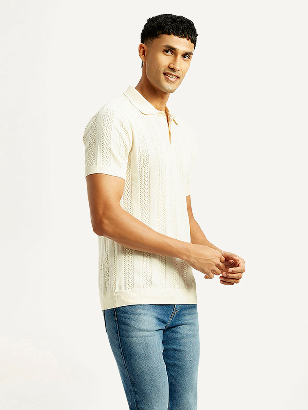 Men's Self Design Slim Fit Polo T-shirt