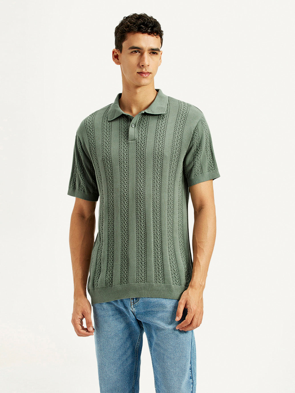 Men's Textured Slim Fit Polo T-Shirt