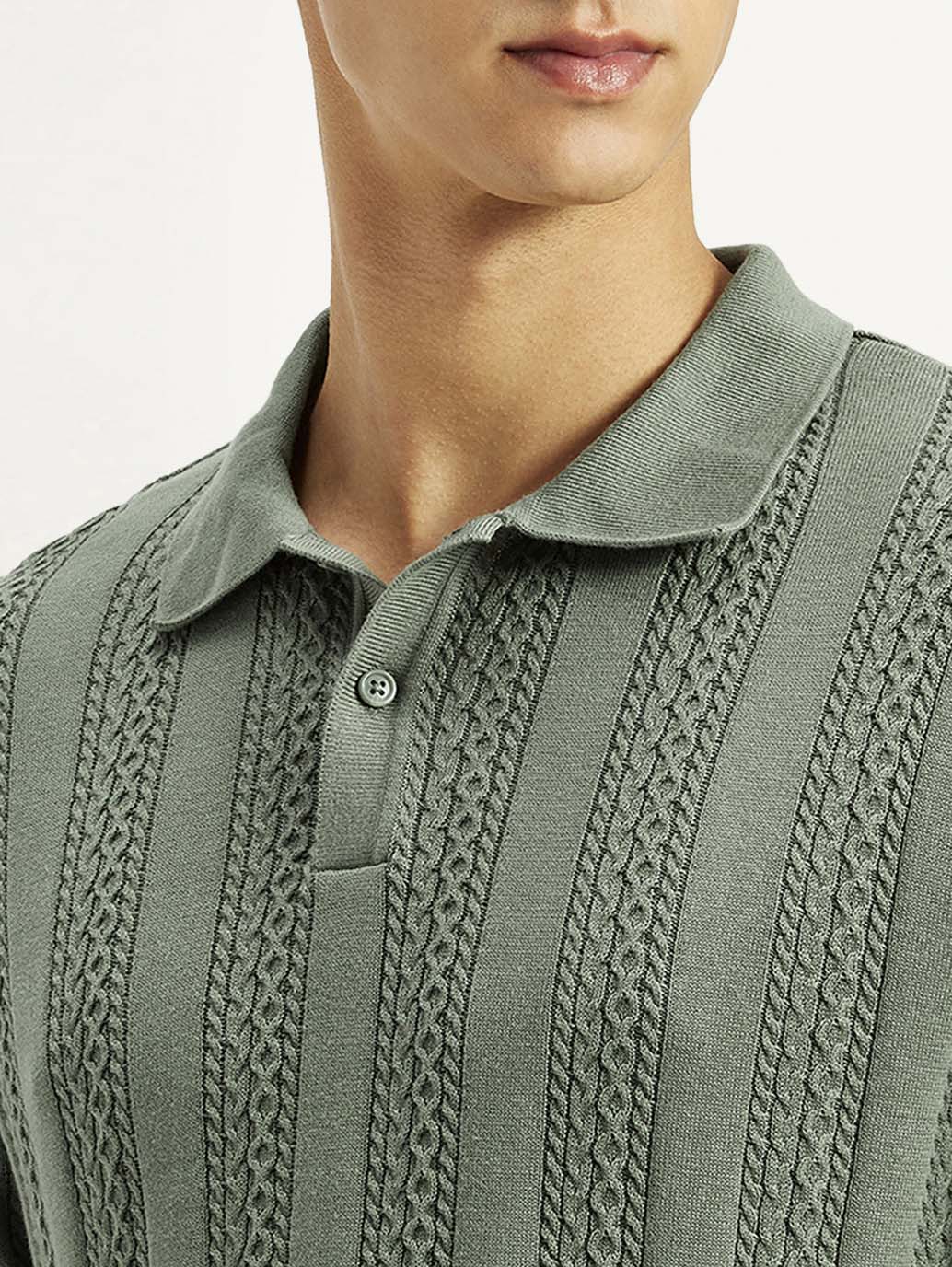 Men's Textured Slim Fit Polo T-Shirt