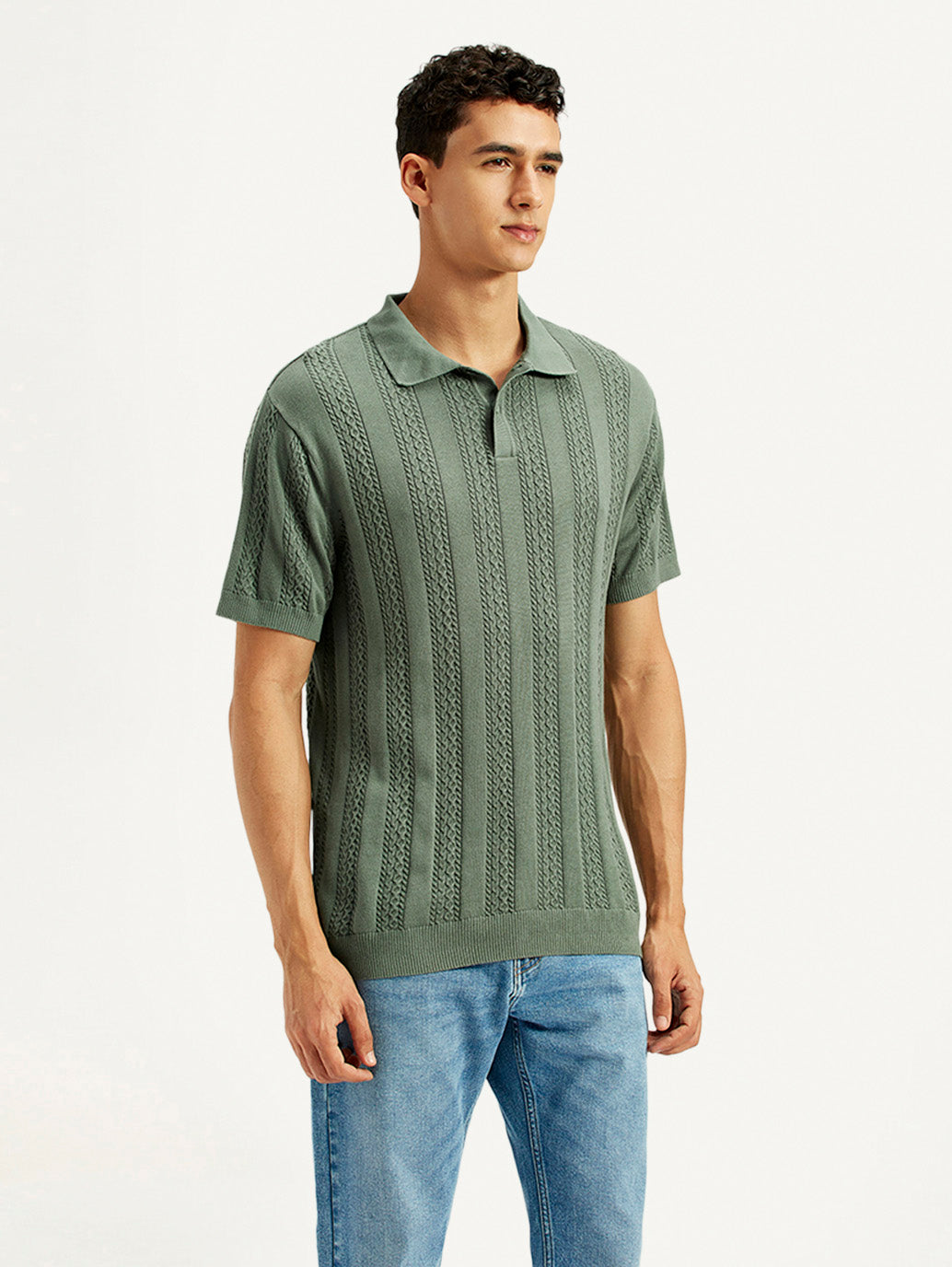 Men's Textured Slim Fit Polo T-Shirt