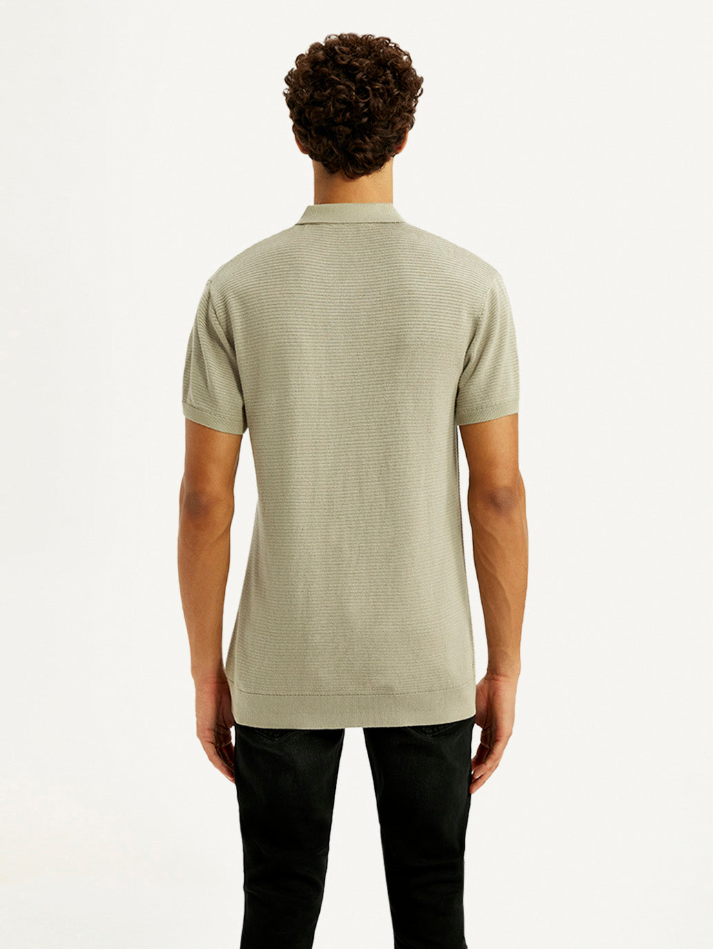Men's Textured Beige Slim Fit Polo T-shirt