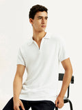 Men's Textured White Slim Fit Polo T-shirt