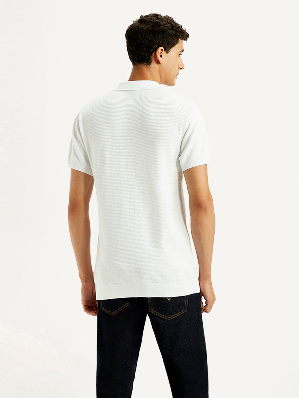 Men's Textured White Slim Fit Polo T-shirt