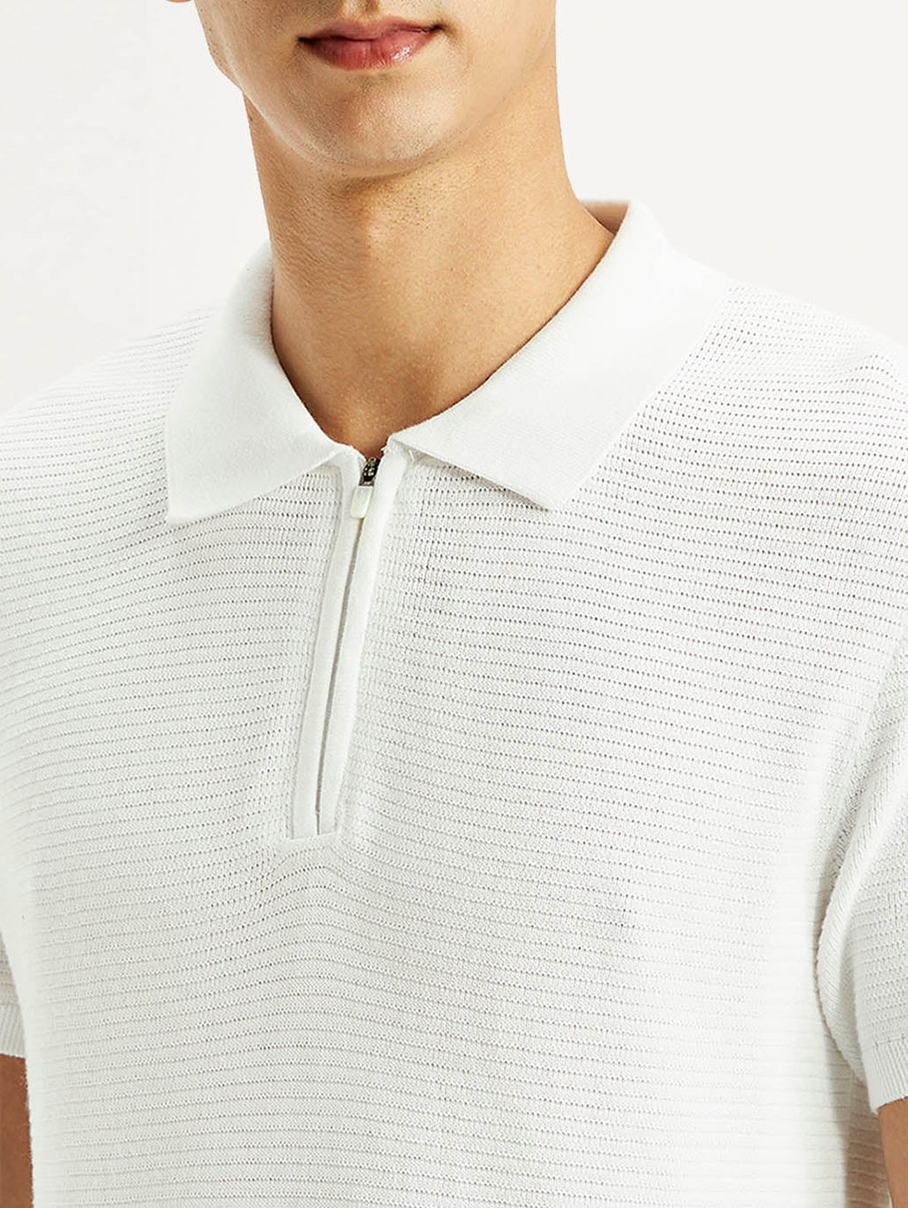 Men's Textured White Slim Fit Polo T-shirt