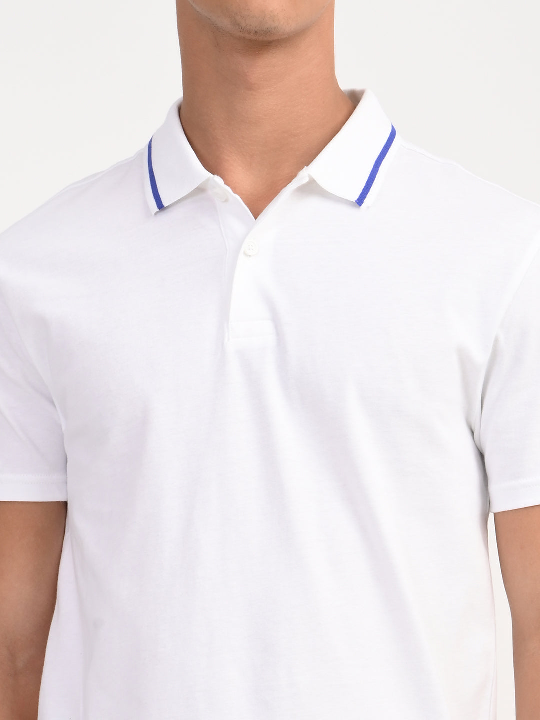 Men's Solid White Slim Fit Polo T-shirt