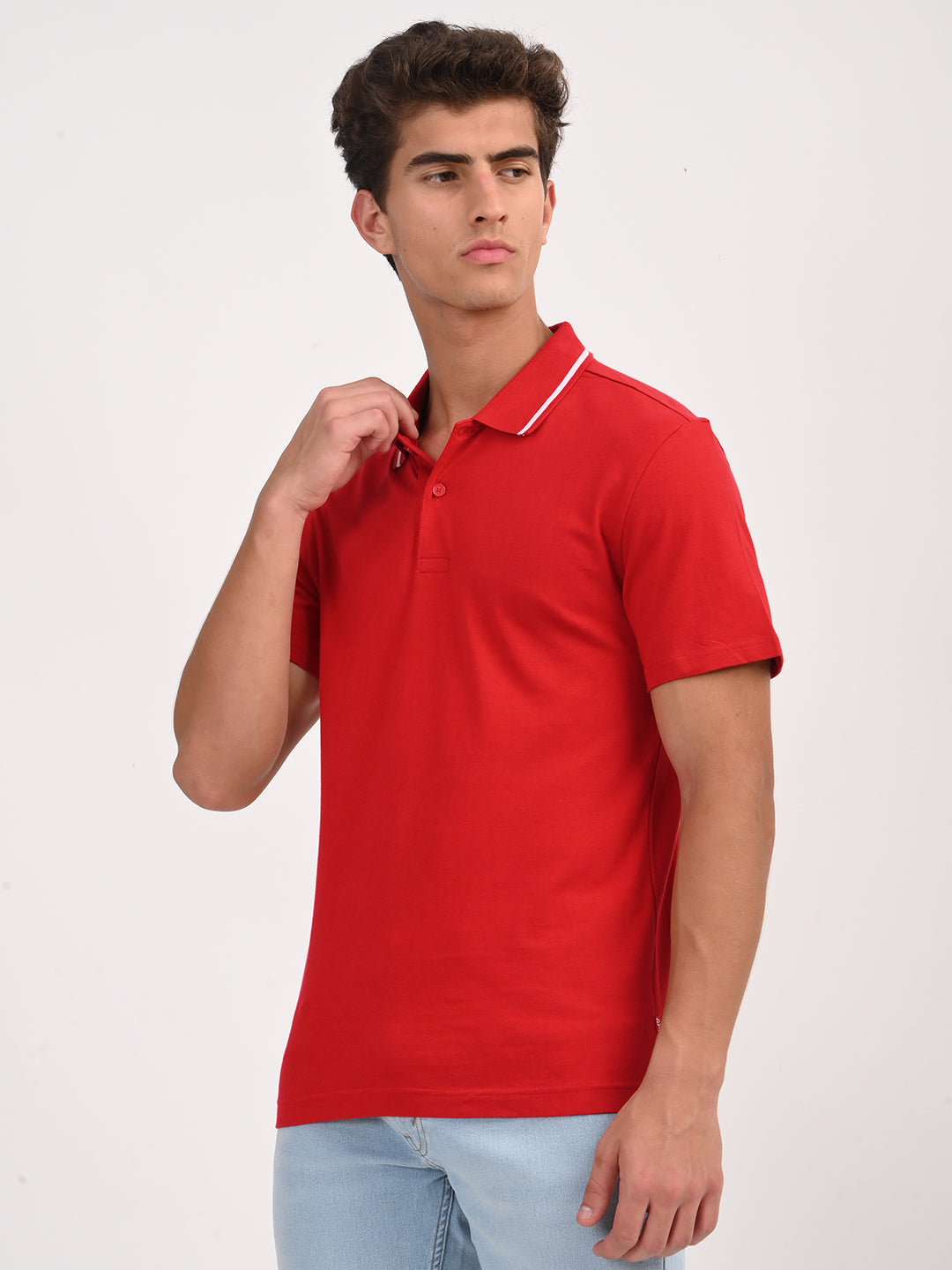 Men's Solid Red Slim Fit Polo T-shirt