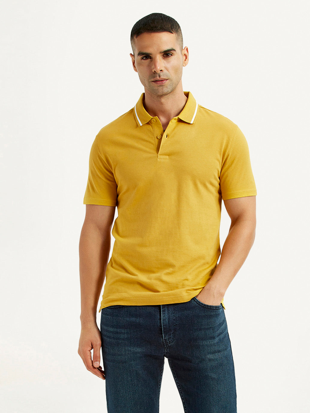 Men's Solid Yellow Polo T-Shirt