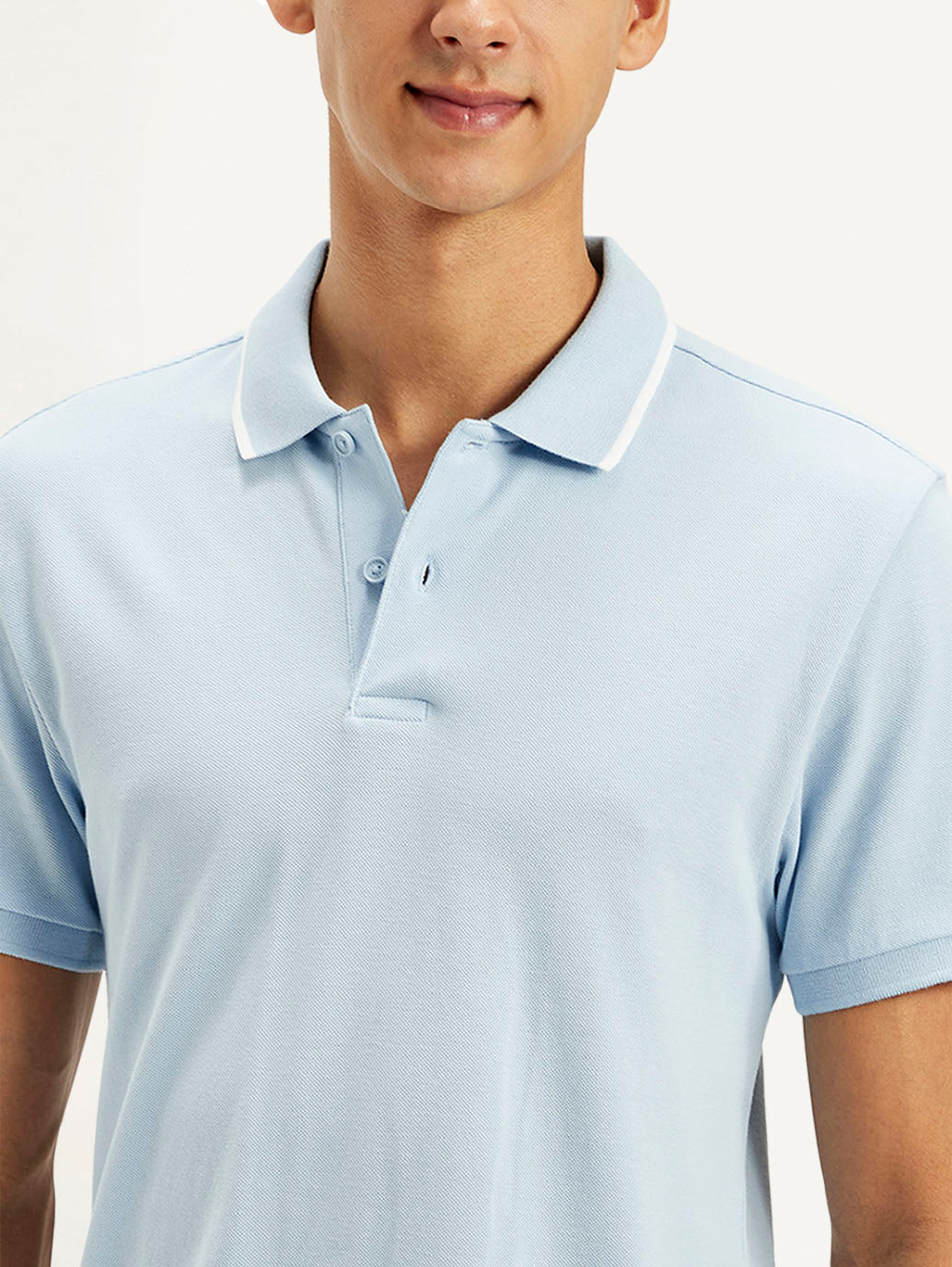 Men's Solid Light Blue Slim Fit Polo T-Shirt