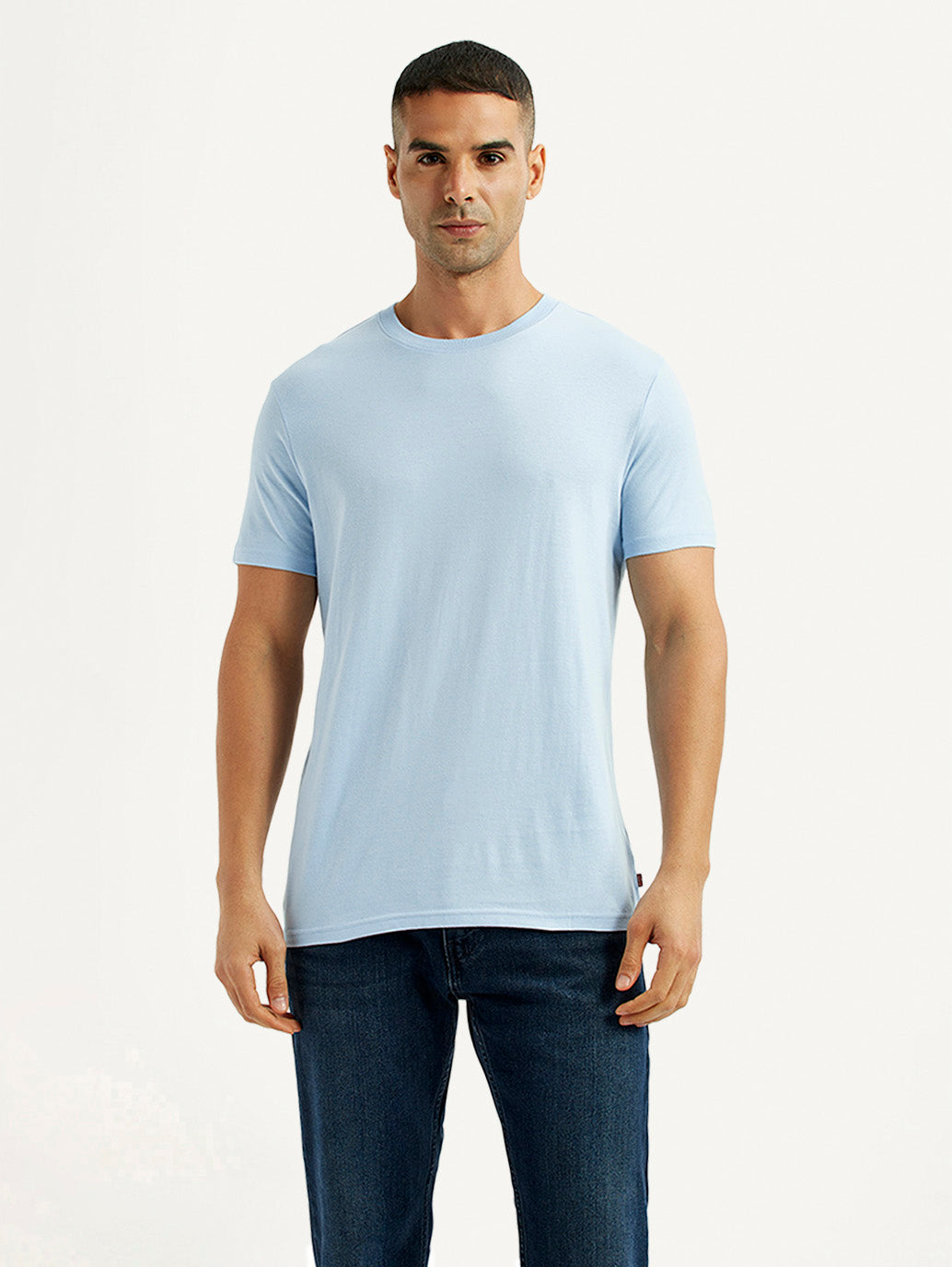 Men's Solid Light Blue Crew Neck T-Shirt