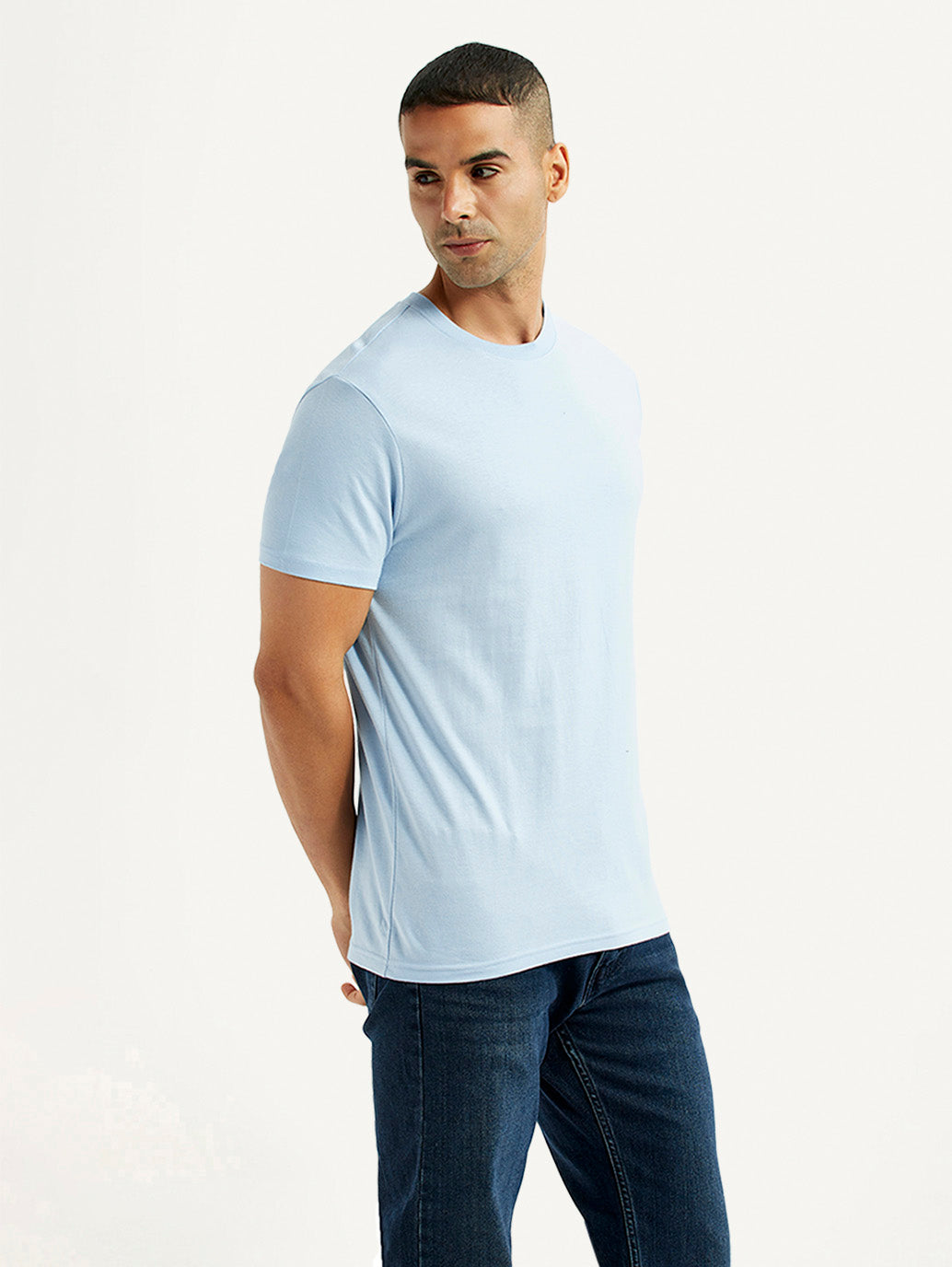 Men's Solid Light Blue Crew Neck T-Shirt