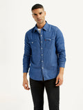 Men's Solid Blue Slim Fit Denim Shirt