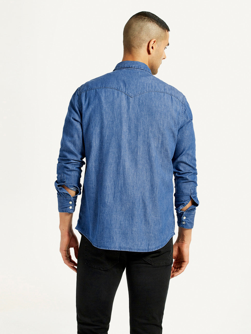 Men's Solid Blue Slim Fit Denim Shirt